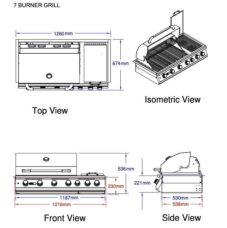 BULL BBQ 7 burner premium rozměry